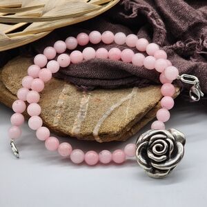 Roses Quartz Genuine Necklace 925 Sterling Silver Rose Pendant Unique Design